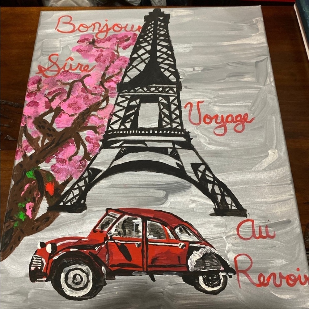 Eiffel Tower Canvas Art with Red Car